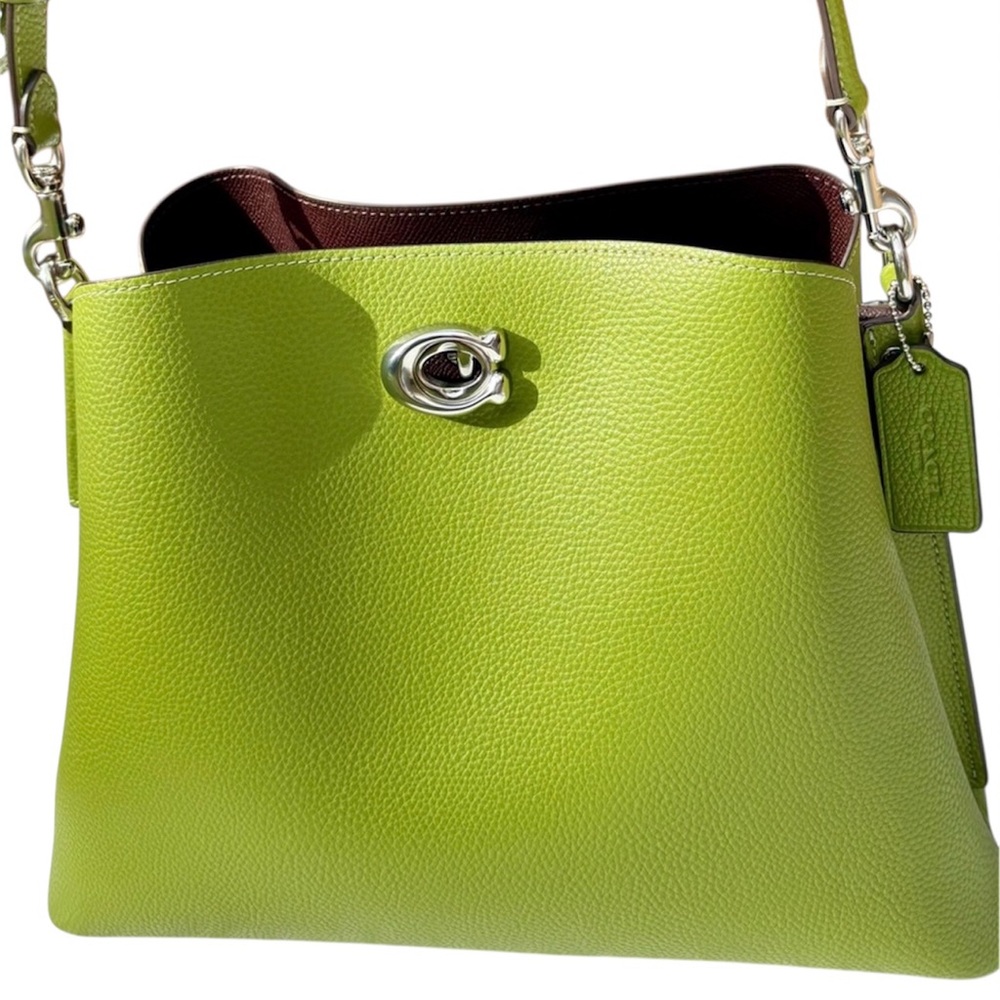 COACH Willow Dark Lime Shoulder Bag Pebbled Leather w Silver NWOT Gorgeous🤩🍋‍🟩🍃